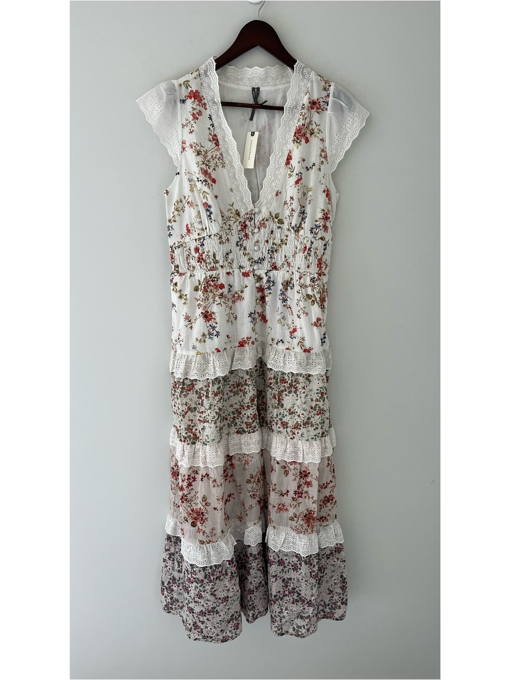 NWT By Anthropologie Peregrine Tiered Deco Midi Dress Floral Lace Cotton - Picture 2 of 8